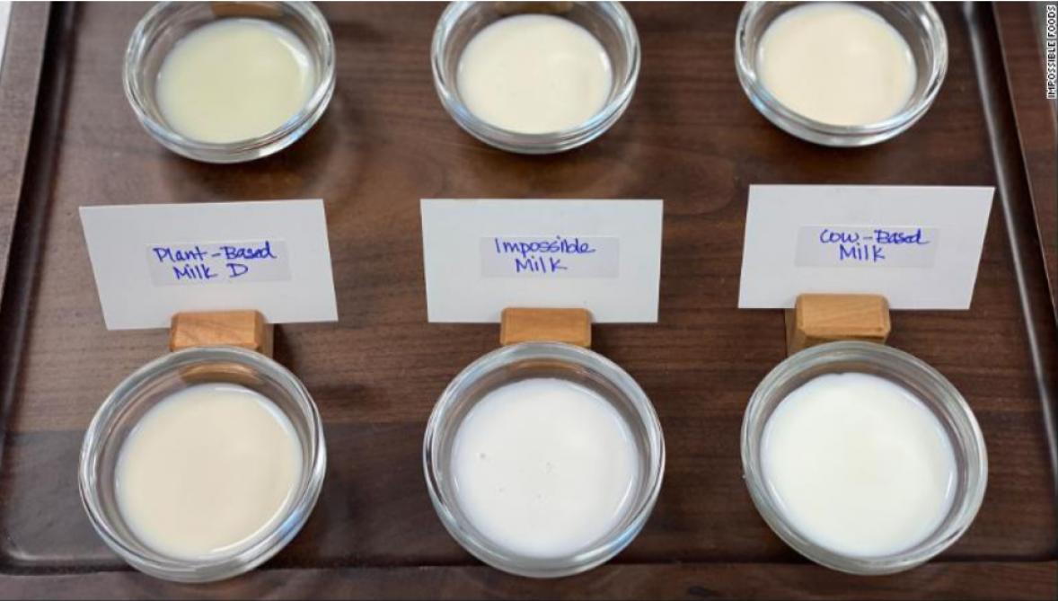 Impossible Foods toonde via een virtuele presentatie enkele prototypes van ‘Impossible Milk’.