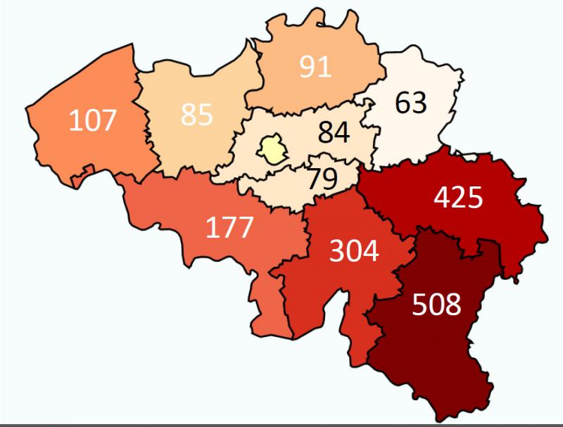 Het aantal biolandbouwers per provincie.
