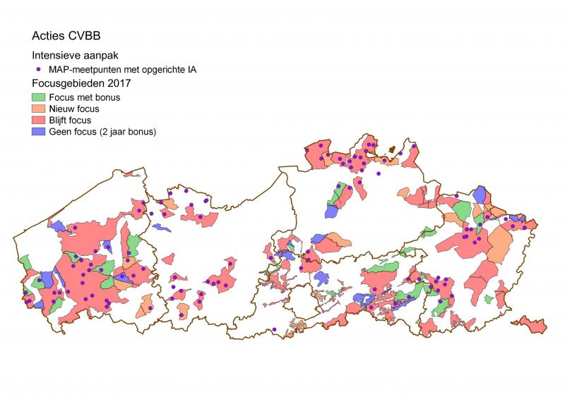 Figuur 1: Kaart van de IA gebieden in 2016 gesitueerd in de focusgebieden 2017