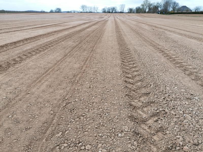 Ruwe plek met veel grondkluiten die werd dichtgerold.