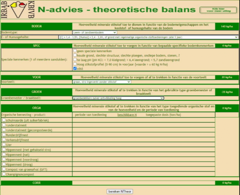 U kunt uw persoonlijke berekening van de toe te passen stikstofdosis heel gemakkelijk maken met behulp van de KBIVB-module.