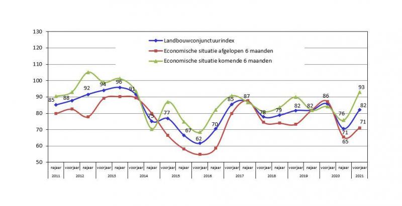 Figuur 1: Evolutie van de landbouwconjunctuurindex van 2011 tot 2021.