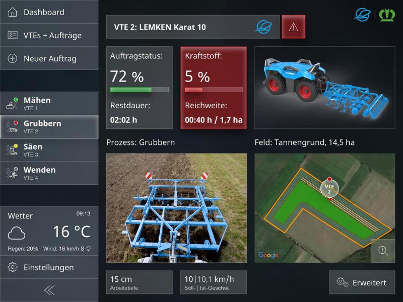 Display met de bediening van een Lemken cultivator.