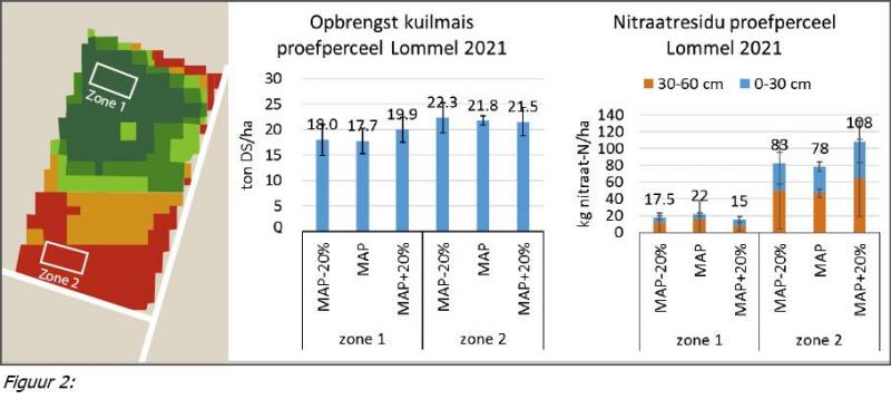 Figuur 2: Proefperceel Lommel, zone 1 (groen op kaart) heeft een hogere groenheid omdat de grond vochtiger is.