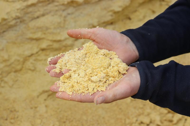 Familie Lageschaar was een pionier inzake brijvoer. Als bijproducten mengen ze CCM (zie foto), gerst, tarwe, tarwezetmeel, aardappelstoomschillen, wei en tarwegistconcentraat.