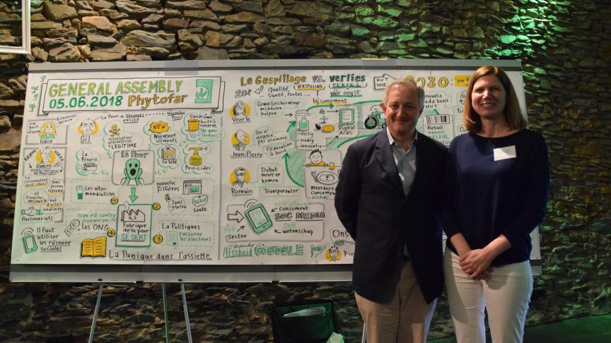 Met de nieuwe voorzitter, Damien Viollet, wil Phytofar een toekomst zonder voedselverlies en - verspilling tegemoet. Hij wordt geflankeerd door ex-voorzitter Goedele Digneffe.