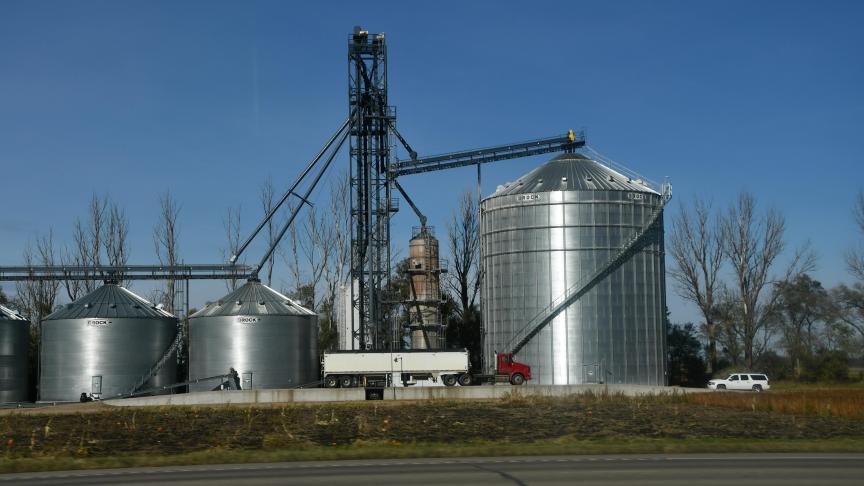De hoge graansilo’s steken met de regelmaat van een klok de kop op in het vlakke gebied, waar maïs en soja de voornaamste teelten zijn, met een oppervlakte die vele malen groter is dan deze van suikerbieten.