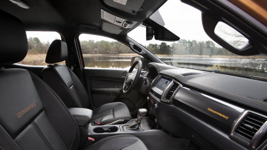 Het knappe interieur van de Ford Ranger, Wildtrak uitvoering.