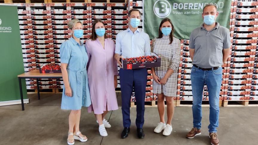 Eerste minister Alexander De Croo erkent dat de aardbeiteelt een belangrijke sector is in Vlaanderen.