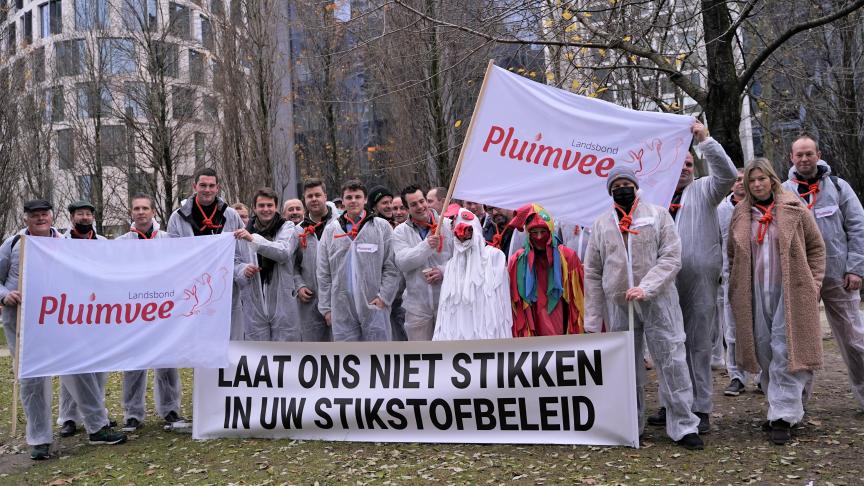 Zo’n 40 pluimveehouders zakten af naar Brussel om actie te voeren.