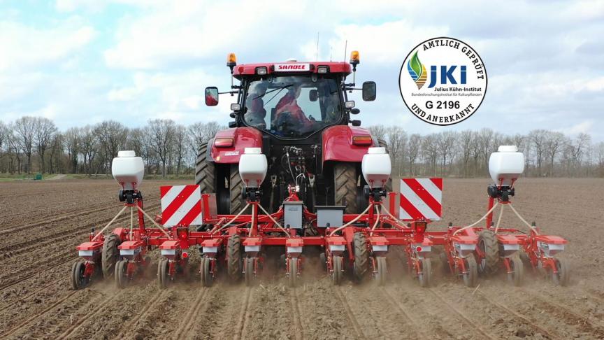 Kverneland heeft zijn elektrisch microkorrelverdeler aangepast aan zijn aanbod  Monopill-bietenzaaimachines.