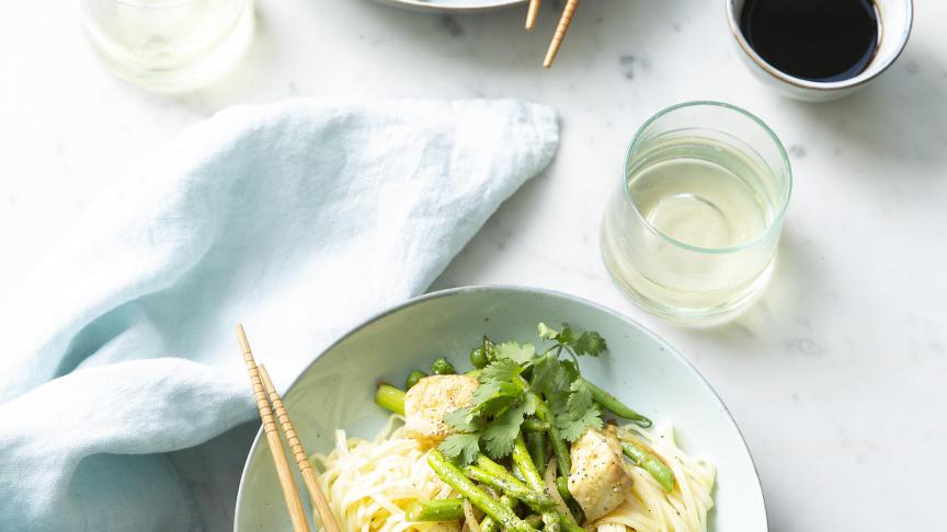 Wok met zeewolf en groene groenten