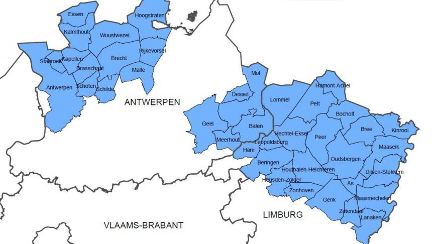 Kaart met de gemeentes die het grootste risico op schade door de wolf vertonen.